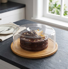 Premium Bamboo Wooden Cake & Bread Serving Tray with Acrylic Dome Lid β¨π©π