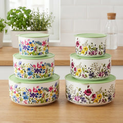 Floral Ceramic Storage Bowl Set with Airtight Lids ✨🌸