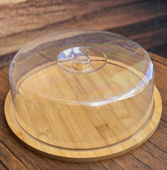 Luxury Bamboo Wooden Serving Tray with Acrylic Dome Lid For Cake Bread Sweet