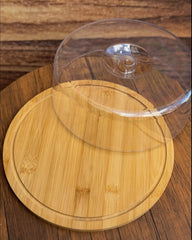Luxury Bamboo Wooden Serving Tray with Acrylic Dome Lid For Cake Bread Sweet