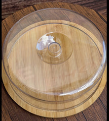 Luxury Bamboo Wooden Serving Tray with Acrylic Dome Lid For Cake Bread Sweet