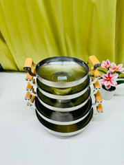 Stainless Steel Hammered Wooden Handle Kadai Korai ✨🌿