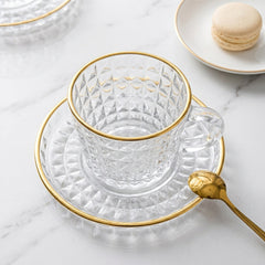 Unique Design Premium 6pcs Glass Tea Cup Set with Golden Rim & Saucer ☕🍊