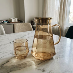 LUXURY GOLDEN DIAMOND CUT GLASS JUG & TUMBLER SET ✨