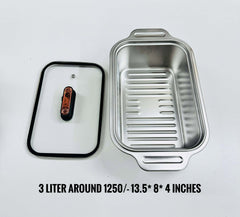 Ovenproof Stainless Steel Serving Dish with Temper Glass Lid Roaster Pan Stainless Steel Rectangular Fish Baking Tray Cake Casserole Pan Deep Dish Serving Platter for Cooking Turkey Beef Vegetable, Oven Dishwasher Safe