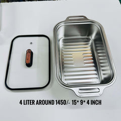 Ovenproof Stainless Steel Serving Dish with Temper Glass Lid Roaster Pan Stainless Steel Rectangular Fish Baking Tray Cake Casserole Pan Deep Dish Serving Platter for Cooking Turkey Beef Vegetable, Oven Dishwasher Safe