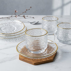 Glacier Premium Tea Cup Set – Crystal Clear Elegance with Golden Rim 🪷✨
