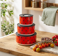 Premium Ceramic Deep Bowl Set with Plastic Lid β 3pcs π£π₯πΈ