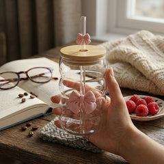 Aesthetic Pink Bow Wavy Ripple Glass Juice Pot 🌸🎀