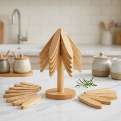 Tree Shape Bamboo Wooden Trivet Set – Aesthetic & Space-Saving! 🌿🌸 ✨