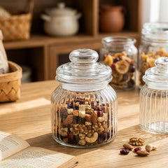 STRIPED GLASS STORAGE JAR WITH AIRTIGHT GLASS LID