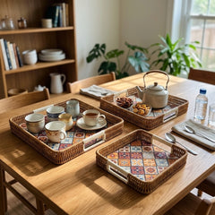 JAPANESE-INSPIRED RATTAN SERVING TRAY SET – MINIMALIST BEAUTY FOR YOUR HOME! 🌸
