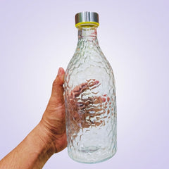 Premium Hammer Pattern Glass Bottle – 1000ml ✨🍋