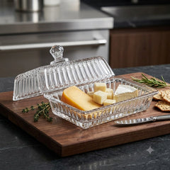 Elegant Striped Aesthetic Clear Glass Butter Box – Keep Your Butter Fresh in Style! 🧈🍥✨