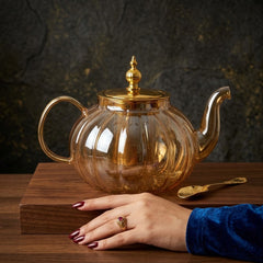 Pumpkin Shape Golden Glass Tea Kettle – Elegant Tea Time Essential 🫖🌿