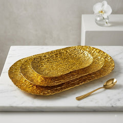 Luxury Golden Metallic 3pc Oval Serving Tray Set with Unique Uneven Design – Perfect for Stylish Serving, Home Décoration & Elegant Guest Entertaining 💛🍰