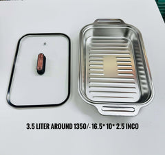Ovenproof Stainless Steel Serving Dish with Temper Glass Lid Roaster Pan Stainless Steel Rectangular Fish Baking Tray Cake Casserole Pan Deep Dish Serving Platter for Cooking Turkey Beef Vegetable, Oven Dishwasher Safe