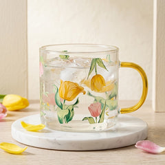 Flower Print Borosilicate Glass Tea & Coffee Mug 2Pc Set ☕🌤️