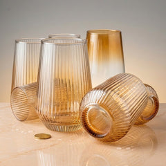 Amber Gold Ribbed Drinking Glass – Premium Glassware Collection ✨