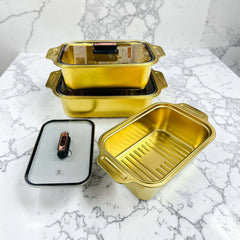 Ovenproof Stainless Steel Serving Dish with Temper Glass Lid Roaster Pan Stainless Steel Rectangular Fish Baking Tray Cake Casserole Pan Deep Dish Serving Platter for Cooking Turkey Beef Vegetable, Oven Dishwasher Safe
