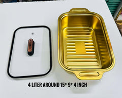 Ovenproof Stainless Steel Serving Dish with Temper Glass Lid Roaster Pan Stainless Steel Rectangular Fish Baking Tray Cake Casserole Pan Deep Dish Serving Platter for Cooking Turkey Beef Vegetable, Oven Dishwasher Safe