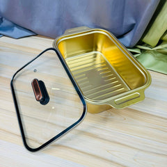 5 Liter Golden Color and Stainless Steel BakeDish With Glass lid