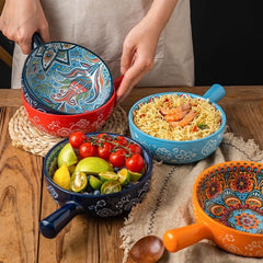Fruit Print Bowl, Korean Tableware Cute Ceramic Bowl With Handle, Microwave Heating Bowl Instant Noodle Bowl