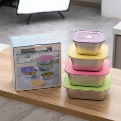 4PCS STAINLESS STEEL BOWL SET COLOURFULL LID