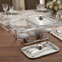 Premium 2-Piece Glass Chafing Buffet Dish Set – Perfect for Elegant Dining &amp; Serving! 🍽️🔥