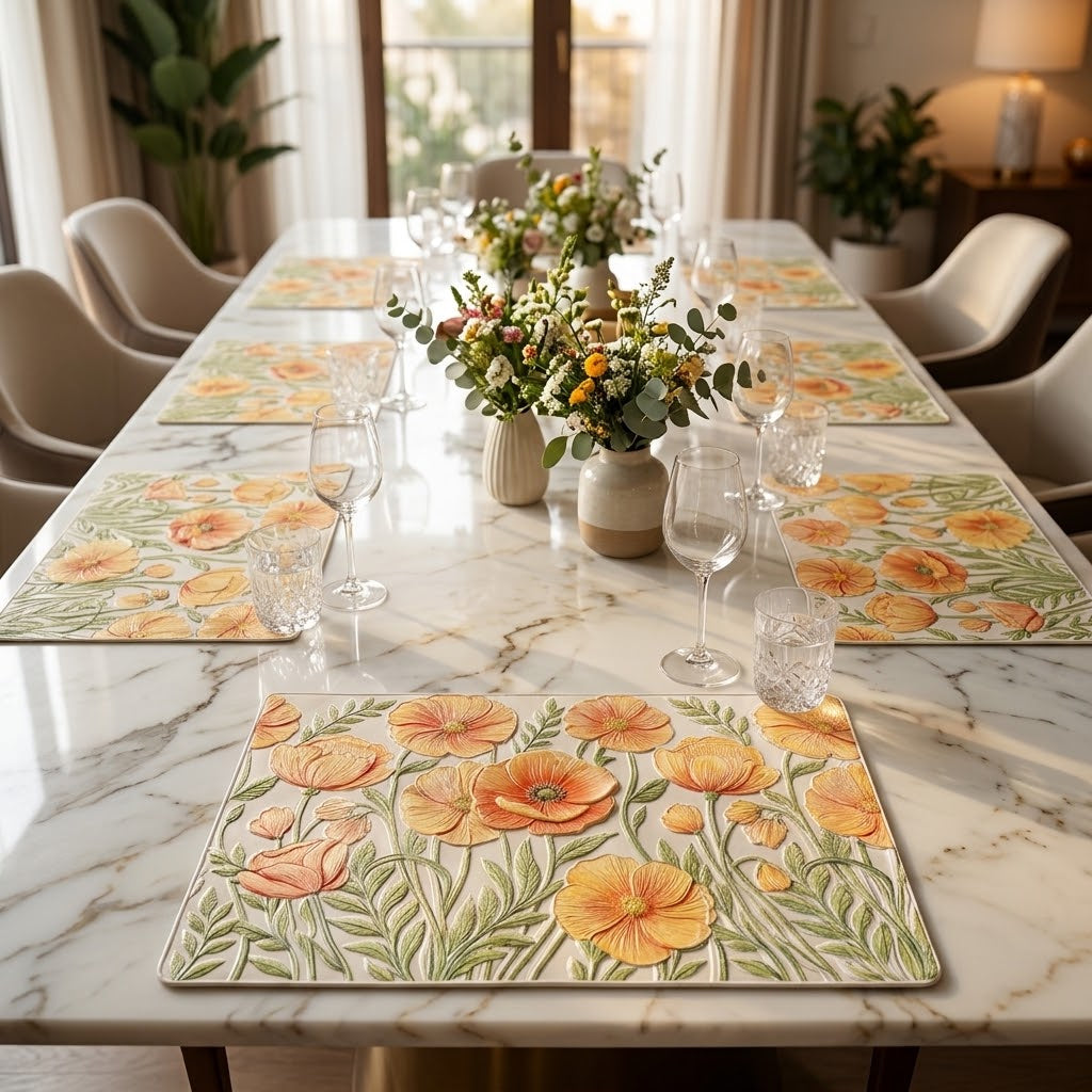 ELEGANT FLOWER PRINT TABLE MAT SET – 6 PCS 🌸
