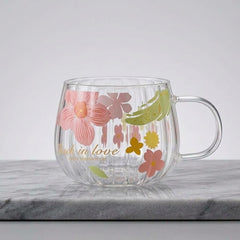 Flower Print Borosilicate Glass Tea &amp; Coffee Mug 2Pc Set ☕🌤️