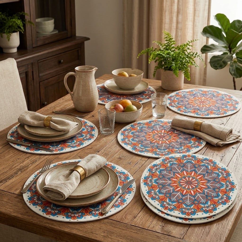MANDALA ARTISTIC ROUND TABLE MAT SET