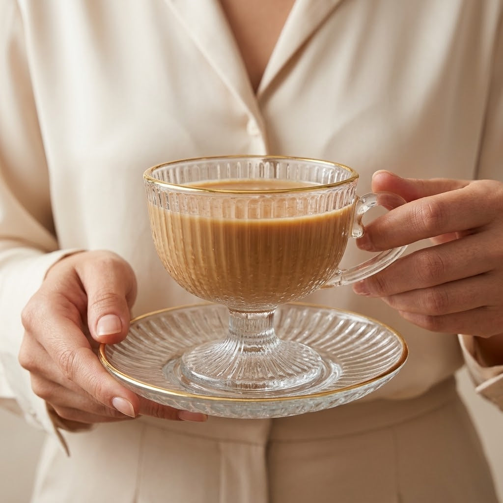 European Style Premium Quality Glacier Transparent Tea Cup Set ☕🍩🌿