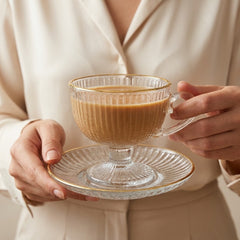 European Style Premium Quality Glacier Transparent Tea Cup Set ☕🍩🌿