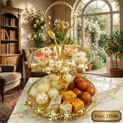 Royal Golden Cake Stand 2 Tier Glass Dessert Tray