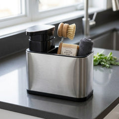 Imported Stainless Steel &amp; Plastic Kitchenware Household Liquid Soap Dispenser with Spatula &amp; Scrubber Holder 💧🥄