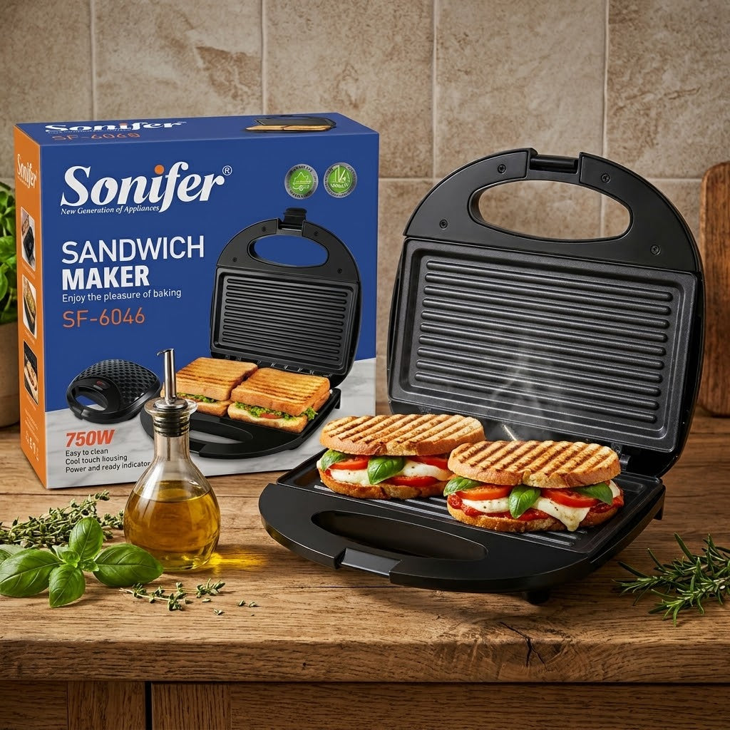 SONIFER Sandwich Maker SF-6046 – 750W 🥪 🔥