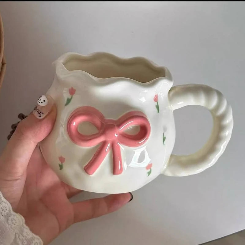 Romantic Bowed Rose Printed Handmade Ceramic Mug 🌷🎀 🌹