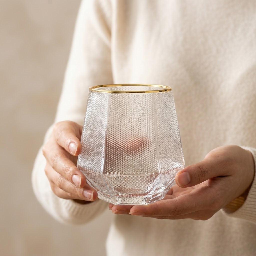 Diamond Shape Premium Clear Water Glass Cup Set 6Pc💎