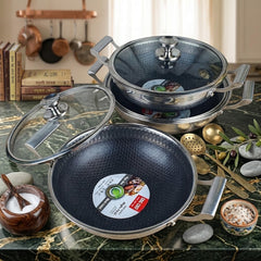 Premium Germany Technology Deep Korai – Both-Side Honeycomb Design With Glass Lid 🥘✨