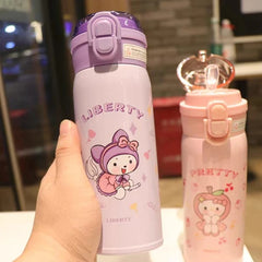 500ml Hello Kitty For Child Insulated Water Bottle New Kawaii Water Thermos Pink Cartoon Stainless Steel Thermal Bottle Gift