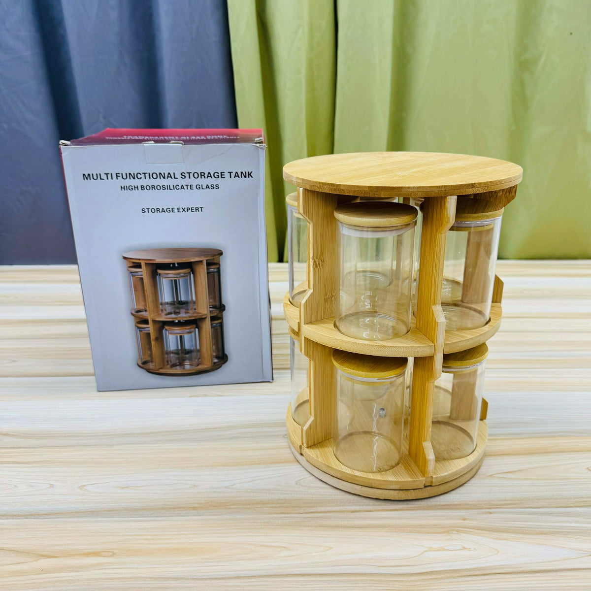 360 Rotatable 10pc Glass jar set with Stand