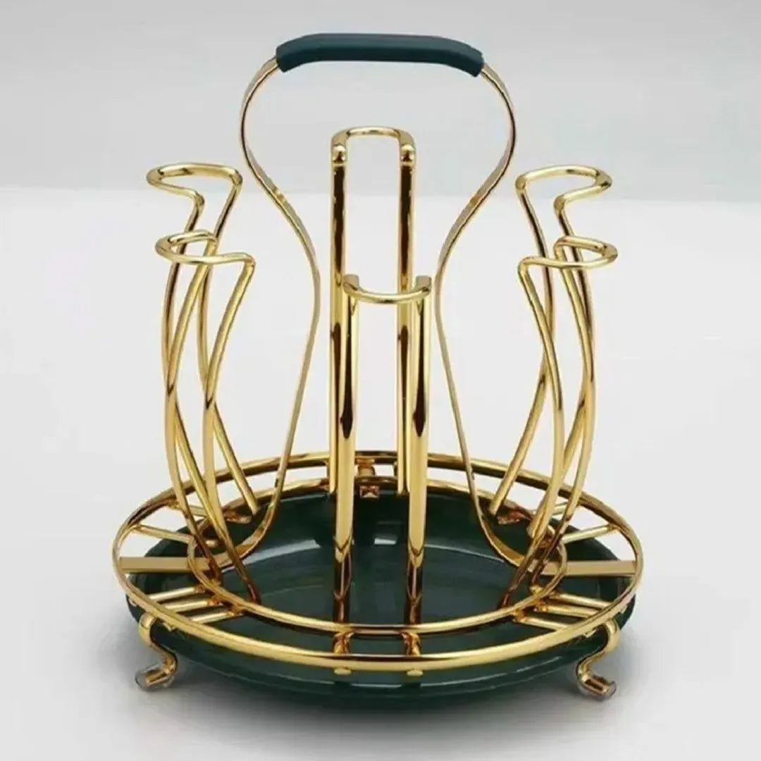 SS Glass Cup Mug Rack Holder Drying Hanger for Kitchen- gold Colour With Water Tray Glass Holder