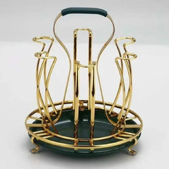 SS Glass Cup Mug Rack Holder Drying Hanger for Kitchen- gold Colour With Water Tray Glass Holder