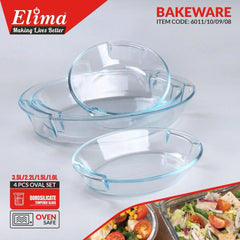 4 Pcs Oven Proof Glass Serving Set – 3.5L, 2.2L, 1.5L,1L