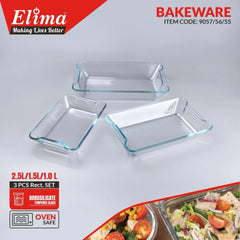 Transparent 3 Pcs Set (1,1.5,2 ltrs) Glass Serving Dish Oven Proof Tempered Glass