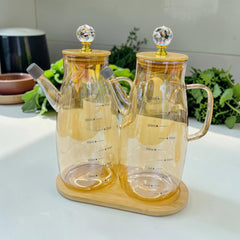 Oil jar set with Tray  Crystal knob Bamboo lid 600ml/1000ml