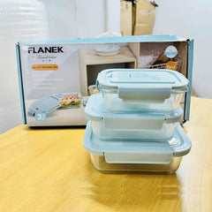 3pc Airtight Glass Food Container set with Pink Color Lid