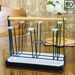 New Design Glass Stand with Wooden Handle