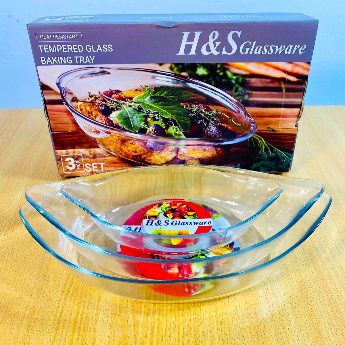 3pcs H & S Glass Ovenproof Serving Dish